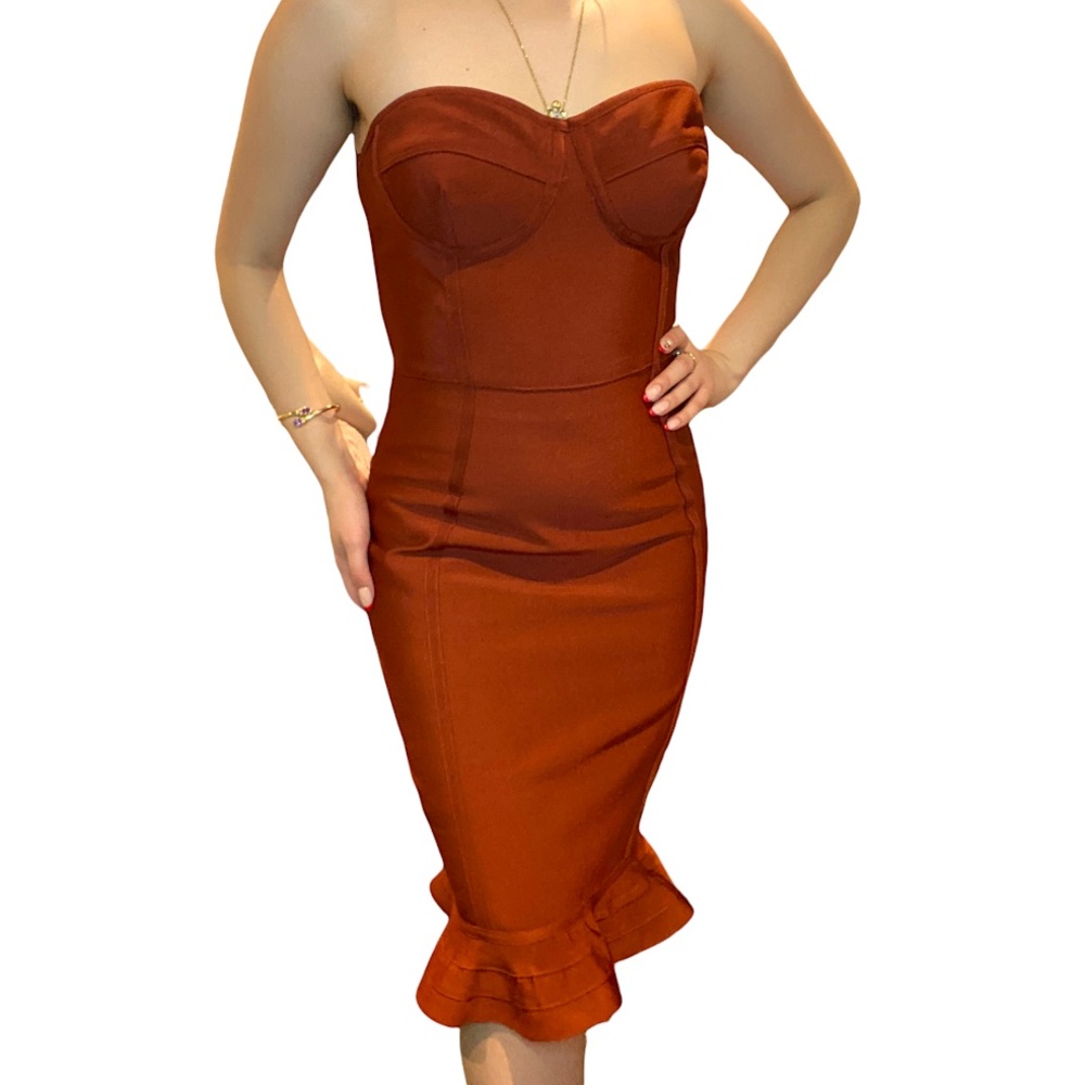 Windsor Rust Strapless Midi Dress